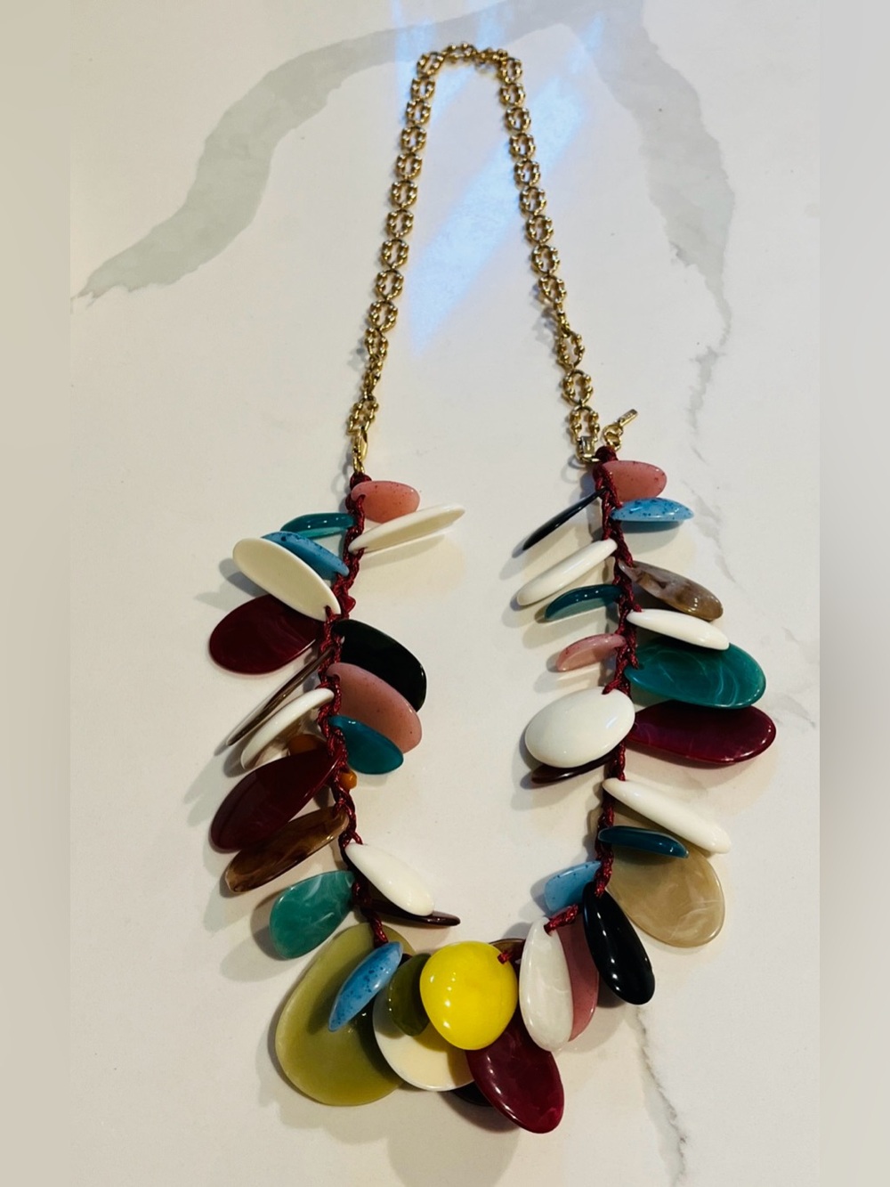 ZARA Chunky Multicolor Resin Teardrop Statement Necklace. Added Chain
